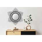 Miroir rond en rattan noir motif soleil mural avec miroir central de 70 cm