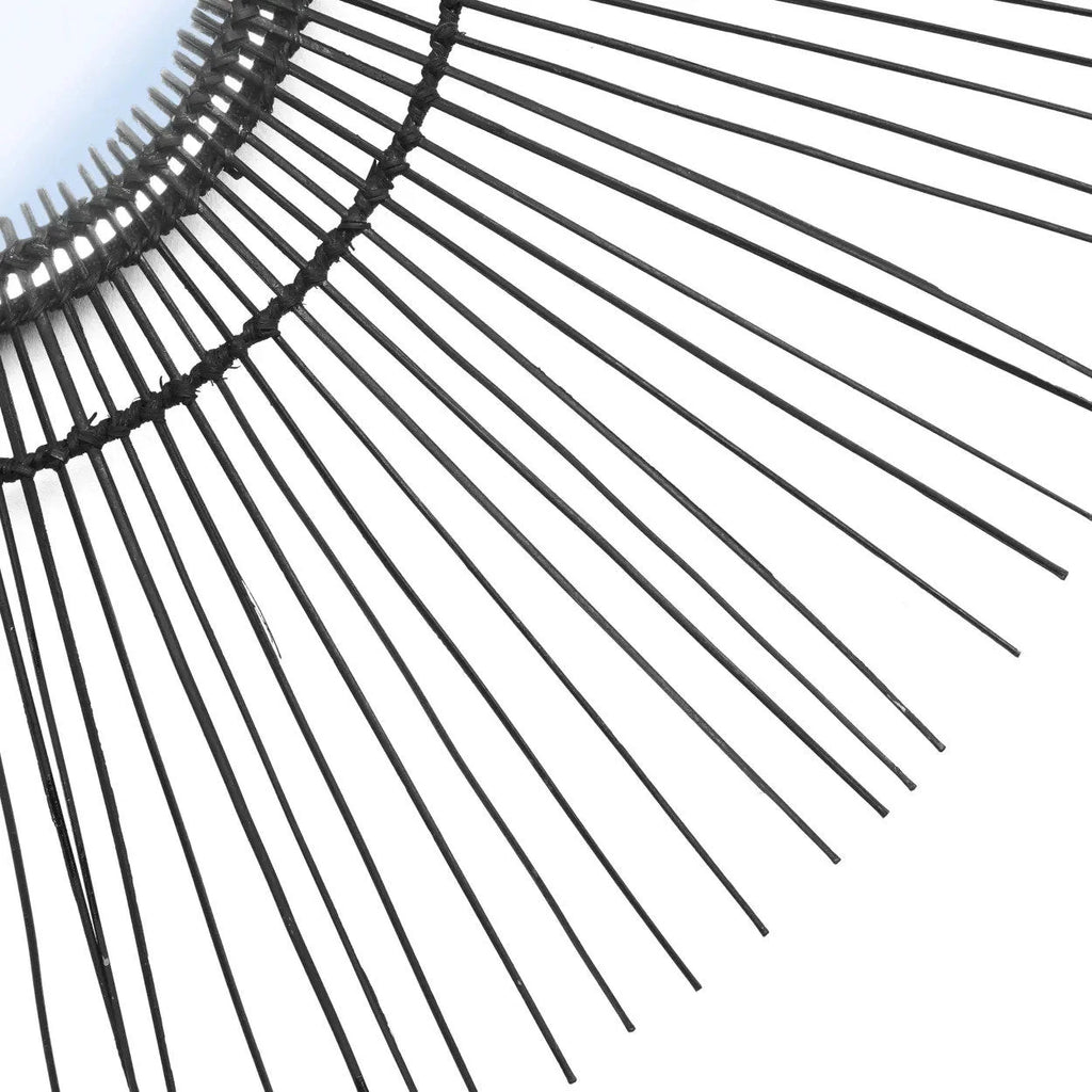 Cadre de miroir soleil en métal noir style années 70, rond en rotin de 85 cm