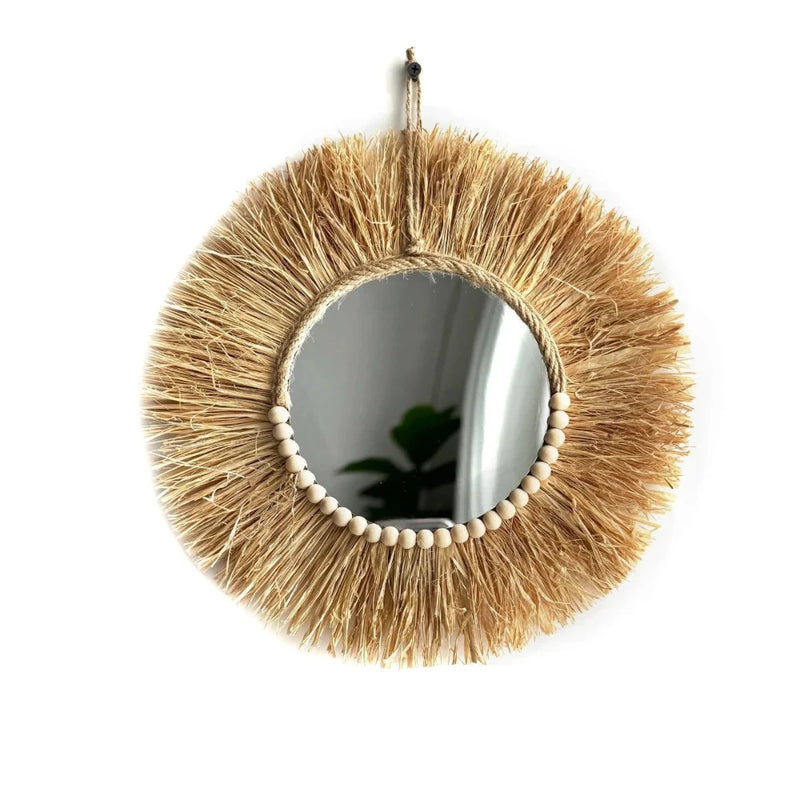 Miroir soleil raphia