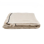 Nappe en lin beige rectangulaire avec bordure noire et franges, 150x250 cm