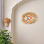 Décoration murale œil protecteur orange en paille, style bohème, suspendue au mur