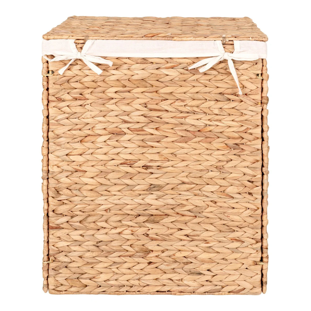Panier à linge rectangulaire en jacinthe d’eau naturel avec couvercle, 43x32 cm