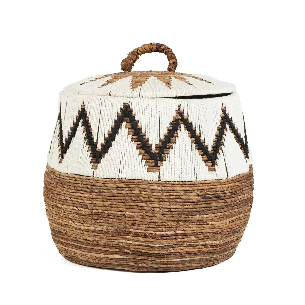 Panier décoratif en feuille de bananier blanc naturel 61 cm
