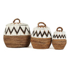Panier décoratif en feuille de bananier blanc naturel 61 cm