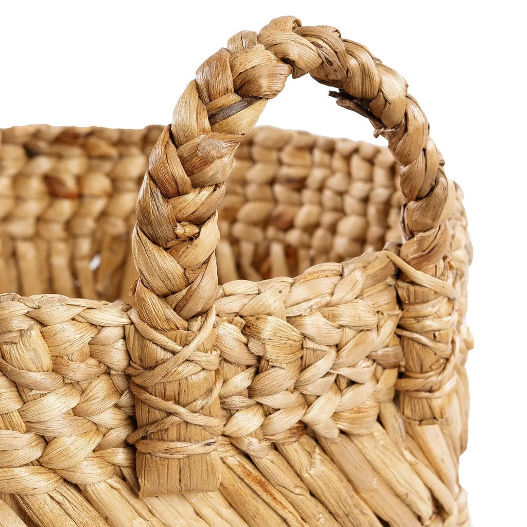 Panier en feuilles de bananier motif chevron avec poignées tressées – Ø40 cm