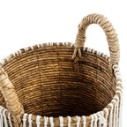 Panier en jonc de mer tressé & macramé avec poignées – H40 cm