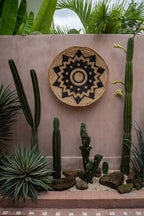 Panier mural rond en rotin motif étoile noire naturel – Ø90 cm