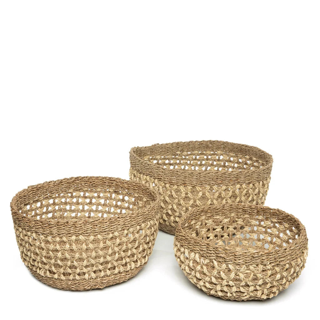 Trois paniers ronds tissés en nature pour décoration ou rangement Le panier Phu Quoc L_40