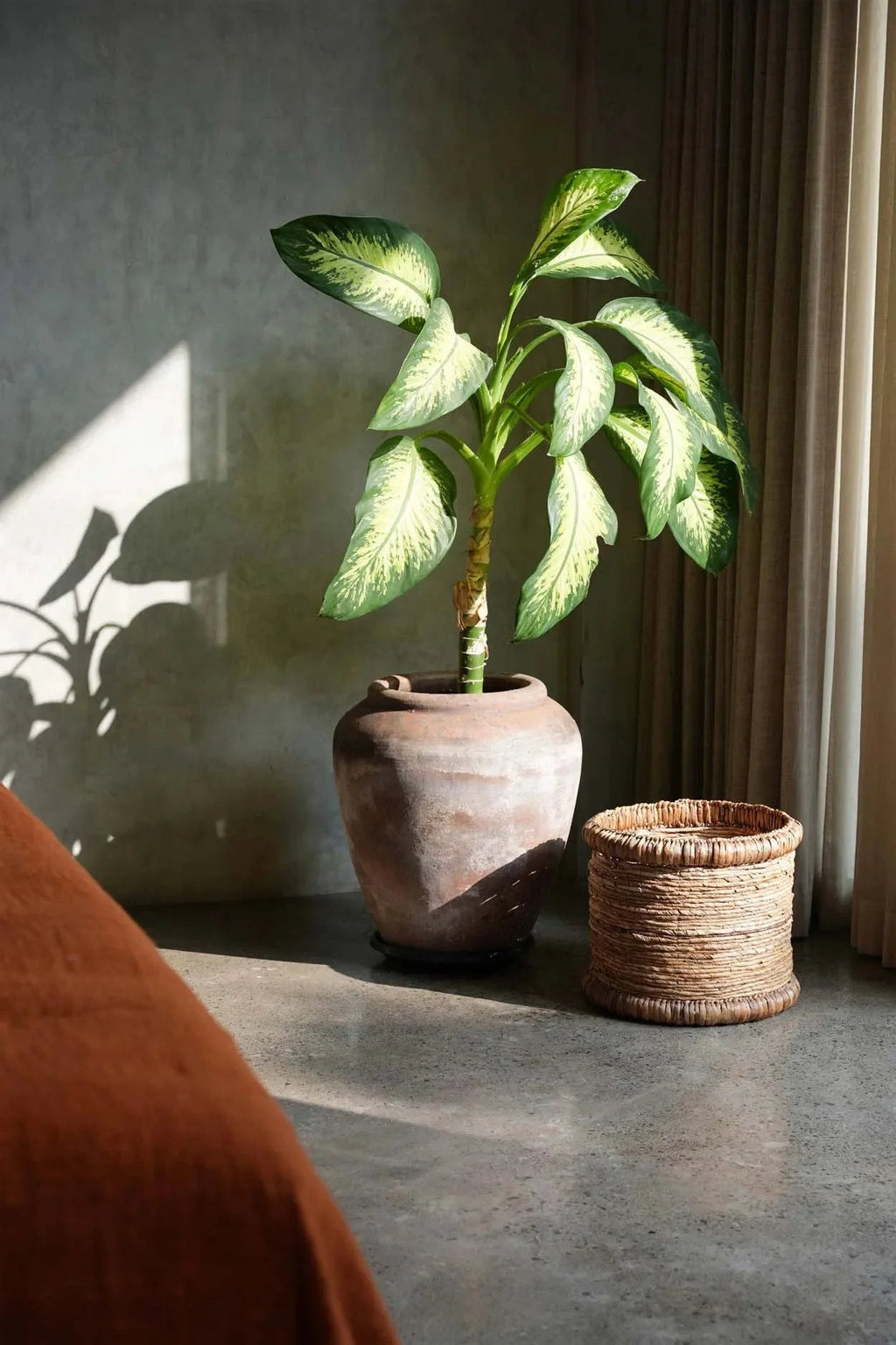 Panier de rangement en fibres naturelles tressées beige forme ronde – Ø38 cm