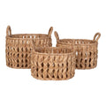 Ensemble de 3 paniers de rangement en jacinthe d’eau naturel avec anses tressées