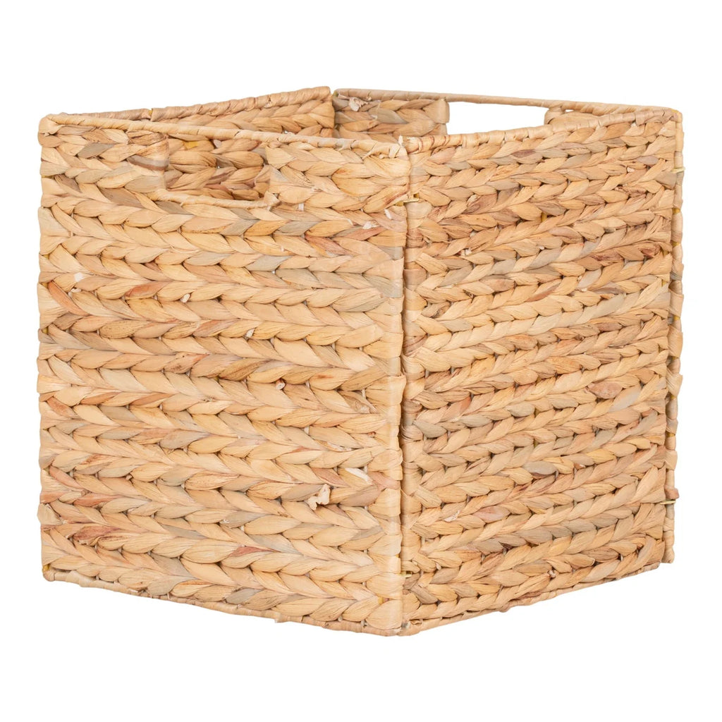 Panier de rangement en jacinthe d’eau naturel 30x30x30 cm avec poignées