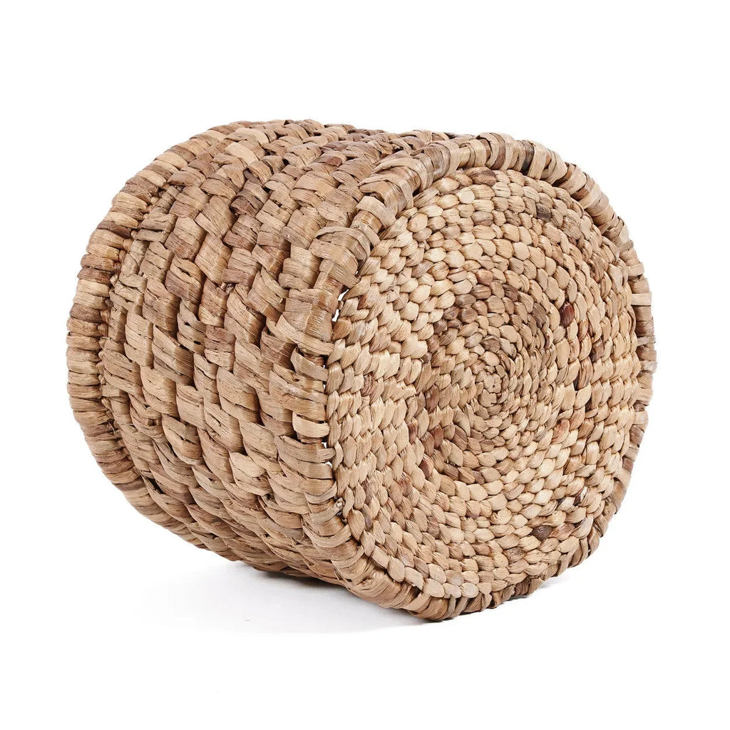 Panier de rangement en jacinthe d’eau tressée ronde avec base en spirale naturel