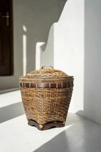 Panier de rangement ovale en rotin tressé naturel avec couvercle poignée – H40 cm
