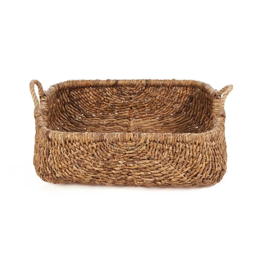 Panier de rangement rectangulaire en feuille de bananier naturelle avec poignées