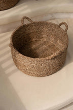 Panier de rangement rond en jonc de mer naturel avec poignées – Ø60 cm