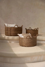 Panier de rangement rond en jonc de mer naturel avec poignées – Ø60 cm