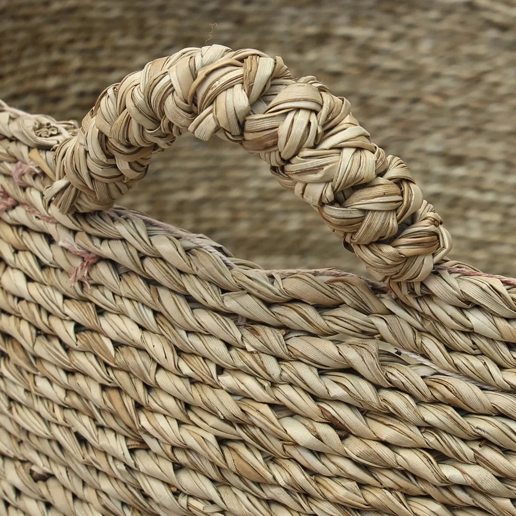 Panier de rangement rond en jonc de mer naturel avec poignées – Ø60 cm