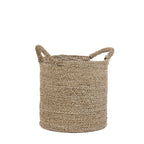 Panier de rangement rond en jonc de mer tressé naturel avec anses