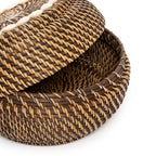Panier de rangement en rotin foncé et coquillages 27 cm
