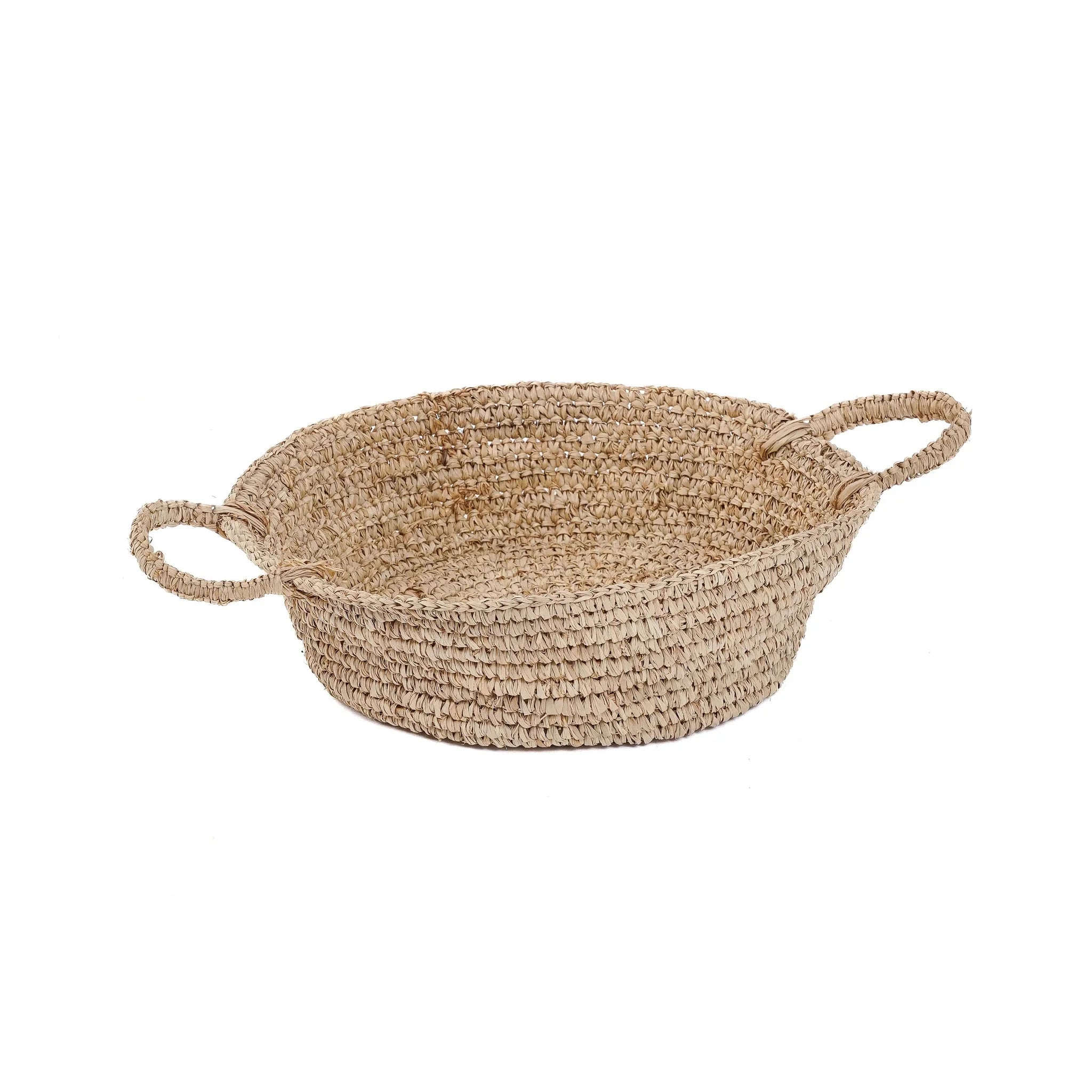 Panier rond en raphia naturel avec poignées intégrées