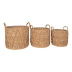 Set de 3 paniers cylindriques en jonc de mer naturel motif chevrons avec anses