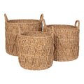Set de 3 paniers cylindriques en jonc de mer avec anses motif chevrons