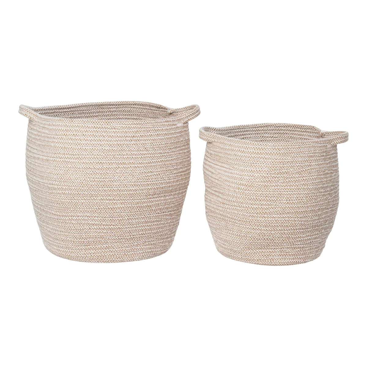 Paniers de rangement en corde tressée beige avec poignées intégrées, set de 2