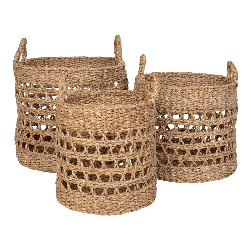 Paniers de rangement en jonc de mer naturel et poignées – Set de 3