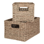 Paniers rectangulaires en fibre naturelle beige avec anses intégrées