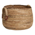 Panier rond en feuilles de bananier avec anses en cuir naturel