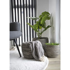 Lot de 3 paniers ronds en feuilles de maïs gris chiné tressé, aspect rustique