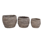Lot de 3 paniers ronds gris chiné tressé en feuilles de maïs rustiques