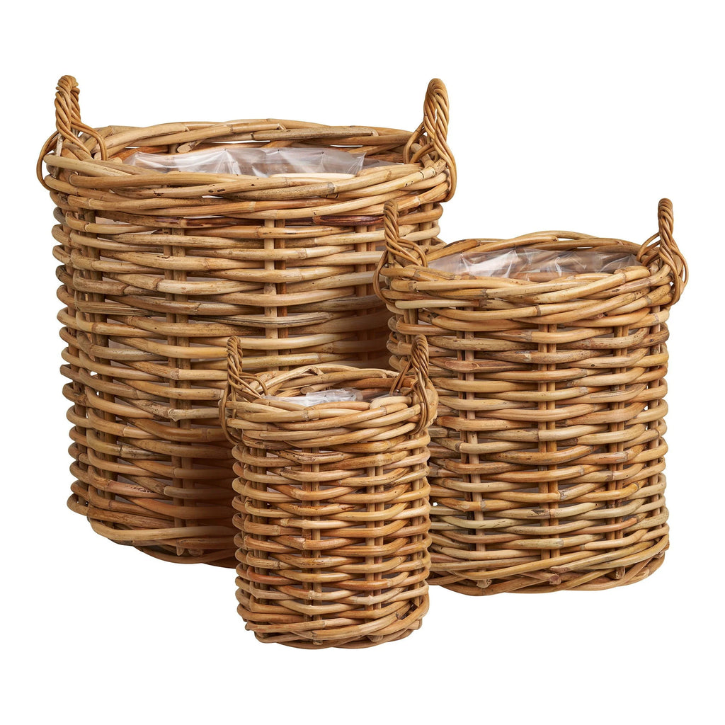 Lot de 3 paniers en rotin naturel avec anses torsadées