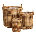 Lot de 3 paniers en rotin naturel avec anses torsadées