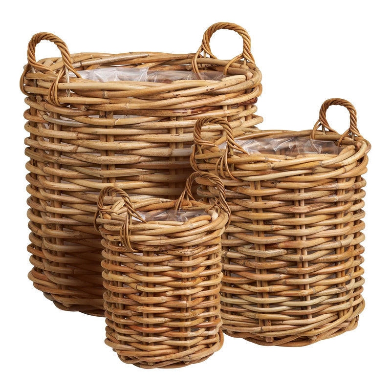 Paniers en rotin naturel avec anses torsadées – Lot de 3