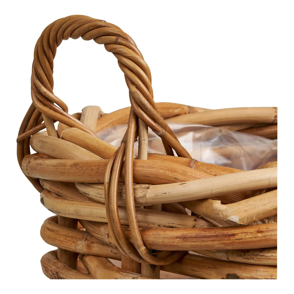 Panier en rotin naturel avec anse torsadée en bambou, lot de 3