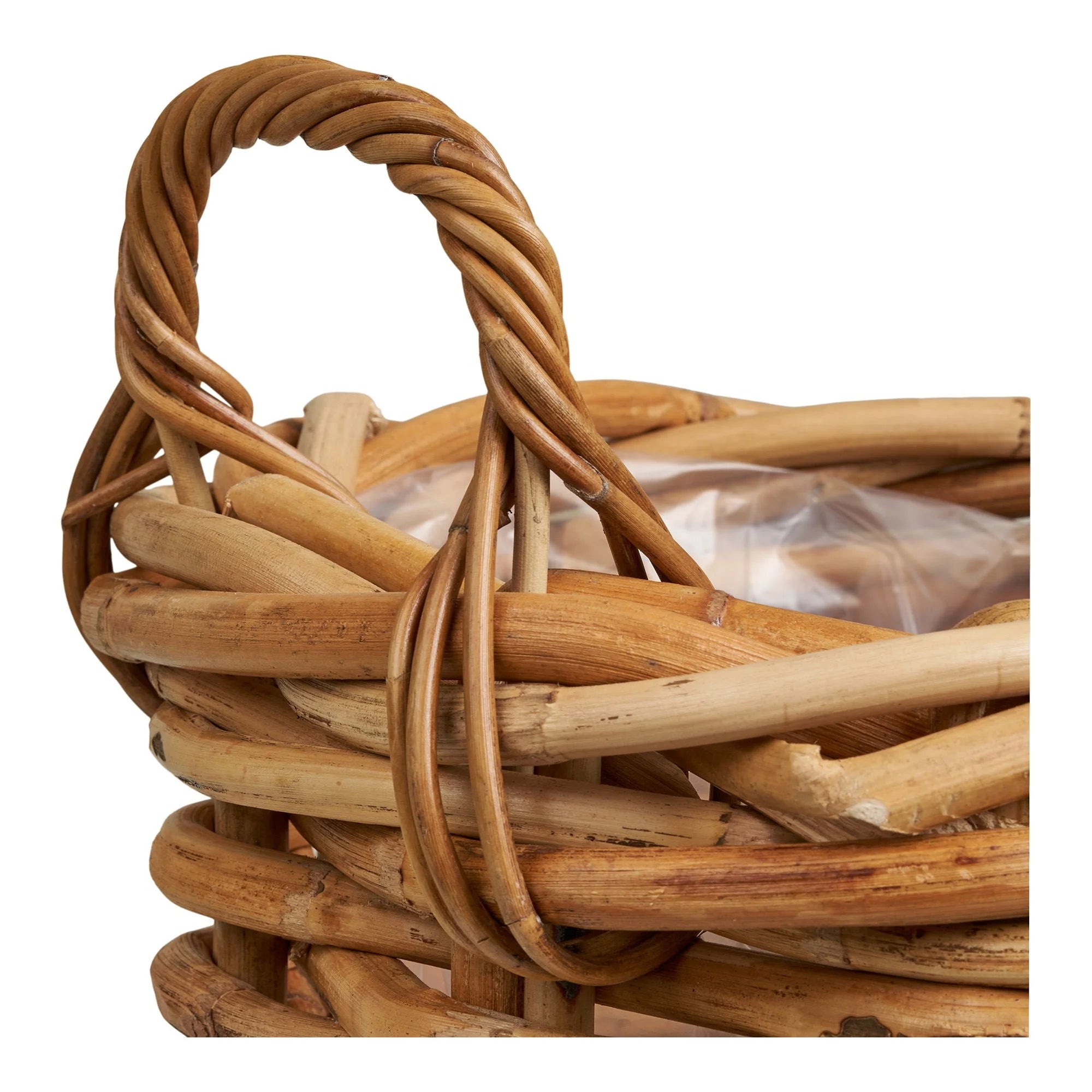 Panier en rotin naturel avec anse torsadée en bambou, lot de 3