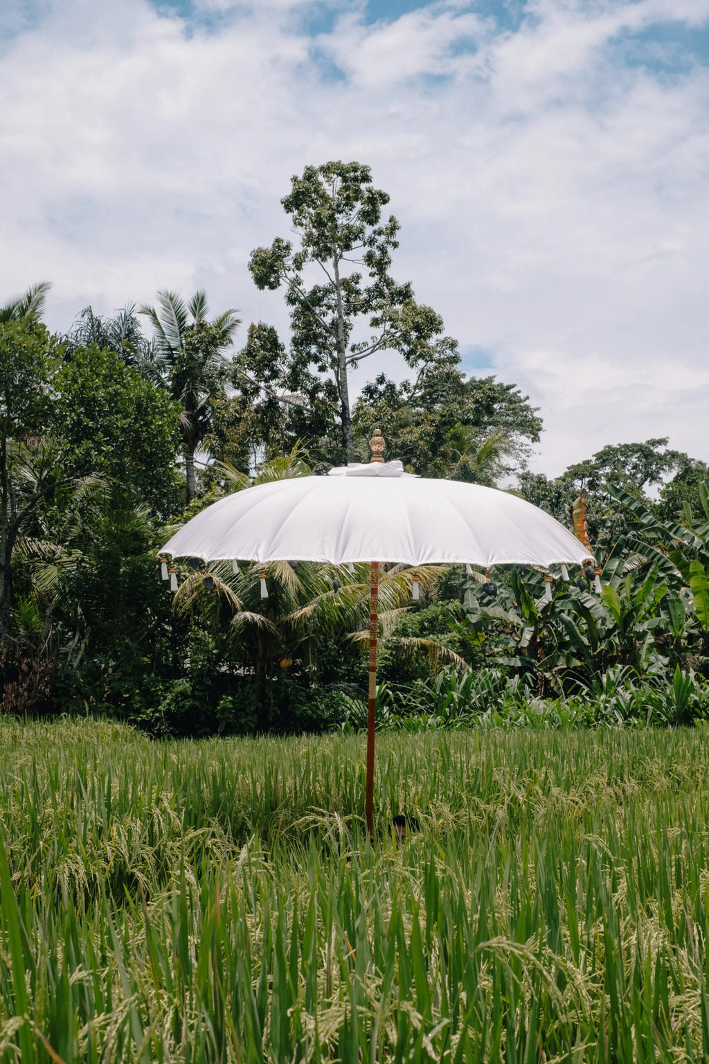 Parasol crème en tissu Naghata 280 cm avec bois sculpté