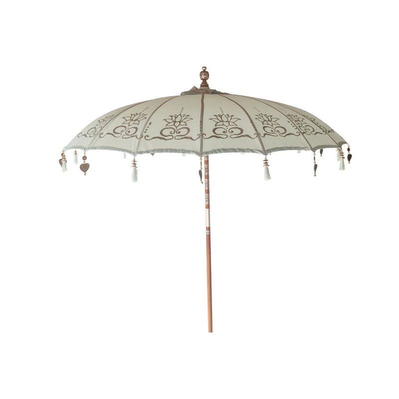 Parasol rond bleu pastel à franges motifs tropicaux – Ø250 cm