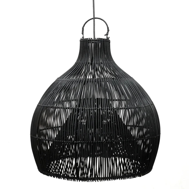 Suspension ovale en rotin noir ajouré – Ø55 cm