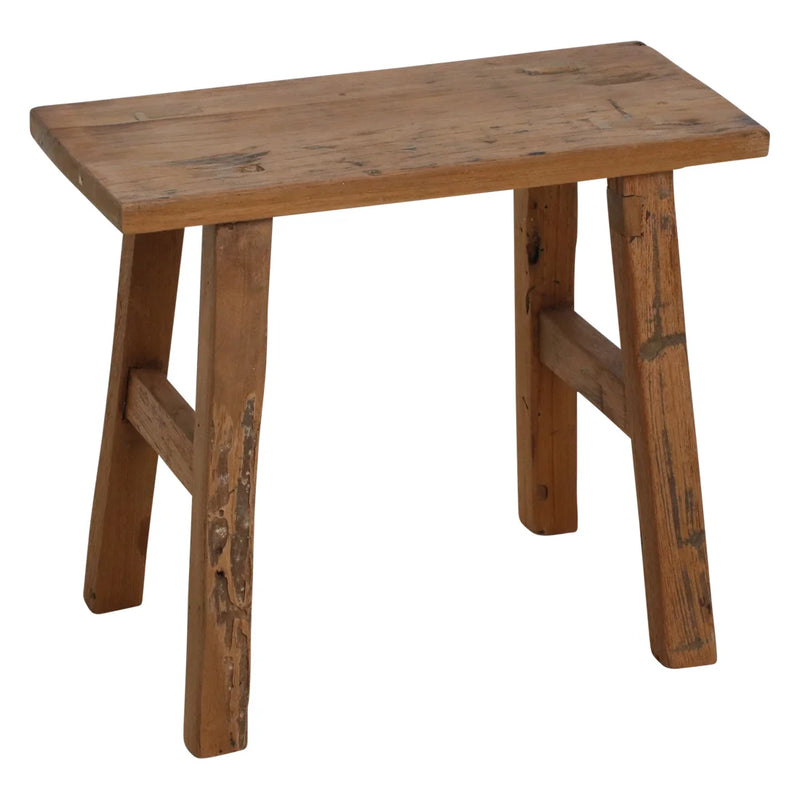 Petit banc en teck recyclé patiné brun miel – 35x30 cm