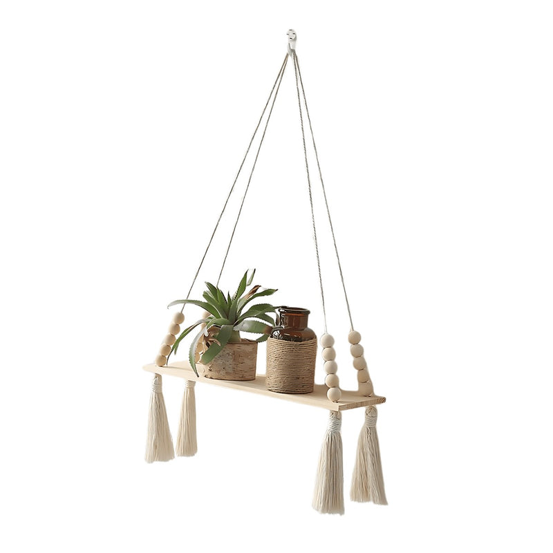 Petite étagère murale en bois et macramé