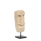 Sculpture abstraite en grès beige avec tête texturée sur support noir
