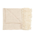 Plaid en coton beige avec bordure macramé à franges, 135x270 cm