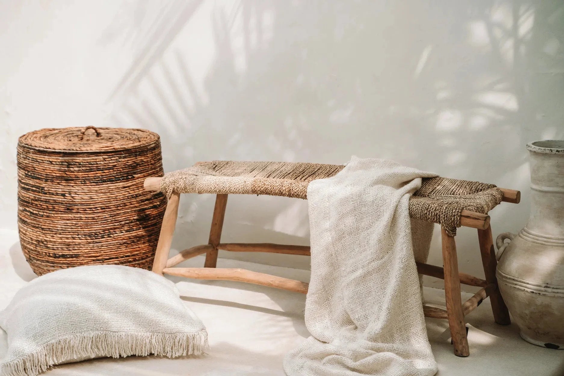 Panier de rangement en osier tissé naturel avec couvercle pour décoration intérieure