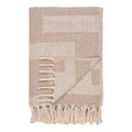 Couverture en coton taupe à carreaux 130x180 cm, tissée beige géométrique à franges