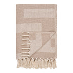 Couverture en coton taupe à carreaux 130x180 cm, tissée beige géométrique à franges