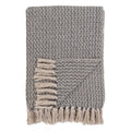 Couverture en coton tissé gris et beige à carreaux avec franges