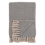 Couverture en coton tissé gris et beige à carreaux avec franges