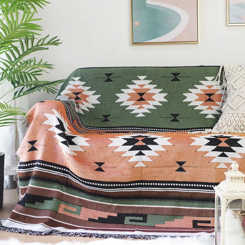 Plaid ethnique vert et terracotta